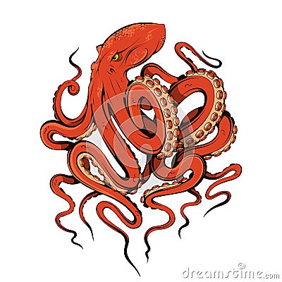 Octopus. Poulpe, devilfish. Seafood illustration. Vector Illustration