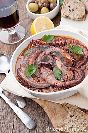 Octopus and Red Wine Stew Stock Photo