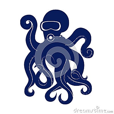 Octopus silhouette icon. Octopus diver for scuba school Vector Illustration