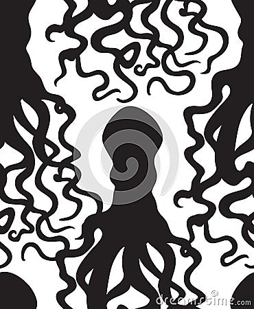 Octopus silhouette seamless pattern. Ghost halloween ornament. M Stock Photo