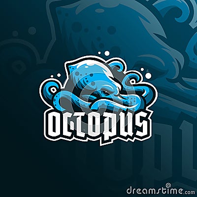 Octopus sport mascot logo design with modern illustration, badge and emblem. angry octopus. Vector Illustration