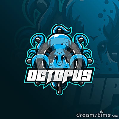 Octopus sport mascot logo design illustration, tshirt and emblem. angry octopus illustration with the steering circle. Vector Illustration