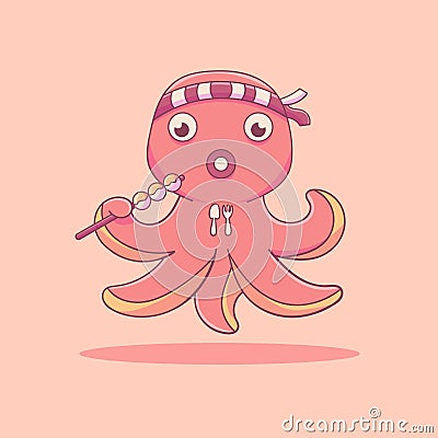 octopus with takoyaki Vector Illustration
