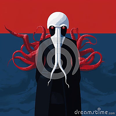 Kraken Humanoid: A Mysterious Portrait Of A Man And Giant Squid Cartoon Illustration
