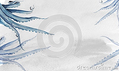 Octopus tentacles watercolor gray background Cartoon Illustration