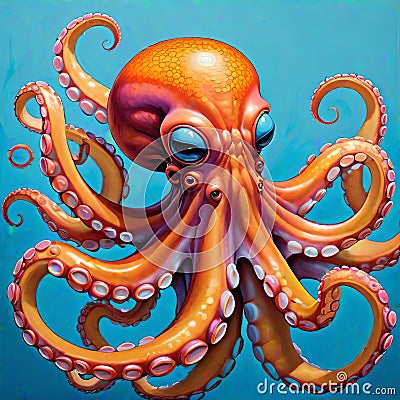 Octopus underwater sea ocean water squid fish marine animal suction tentacle tentacles swimming Cartoon Illustration