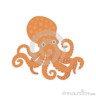 Octopus vector flat illustration, isolated on white background. Seas and oceans, underwater world. Sea creatures Vector Illustration