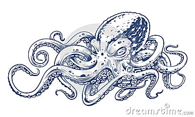 Octopus Vintage Vector Art Vector Illustration