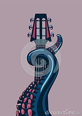 Octopus wit a guitar Vector Illustration