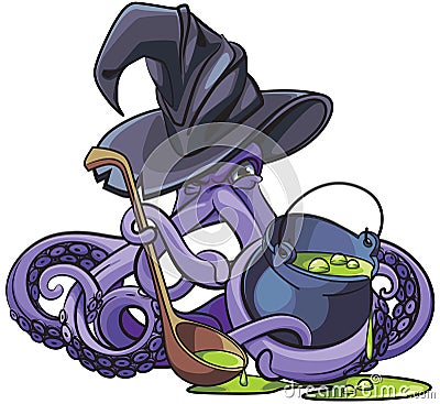 Octopus the Witch Vector Illustration