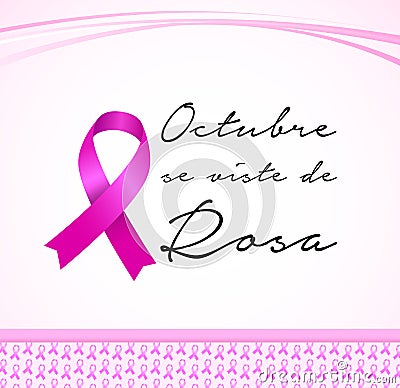 Octubre se Viste de Rosa, October Wears Pink Spanish text, Breast Cancer Awareness Month design. Vector Illustration