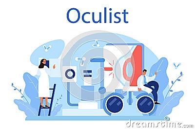 Oculist concept. Idea of eye exam and treatment. Eyesight diagnosis Vector Illustration