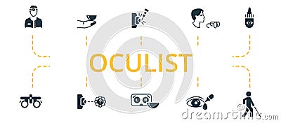 Oculist icon set. Contains editable icons theme such as medical glasses, trial frame, contact lens case and more. Vector Illustration