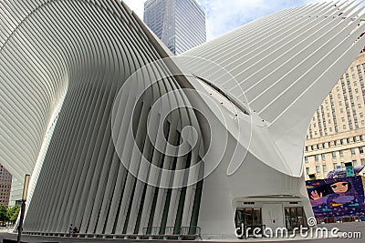 Oculus building, detail - entrance side, in Lower Manhattan, New York Editorial Stock Photo