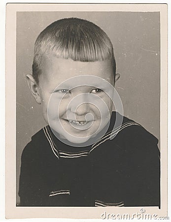 Od Soviet Black and white portrait photograph of a little boy. Stock Photo