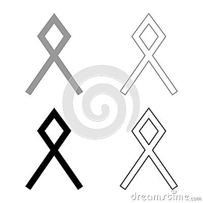 Odal Othil rune Othala symbol estate heritage sign icon set grey black color illustration outline flat style simple image Vector Illustration