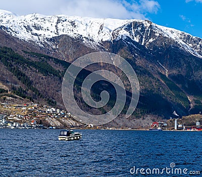 Odda, a Norwegian town and municipality in the Hordaland region, overlooking Sorfjorden Stock Photo