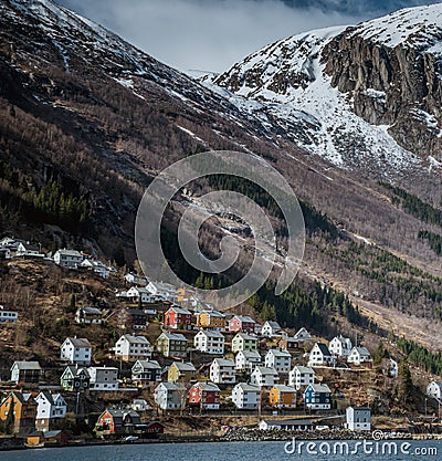 Odda, a Norwegian town and municipality in the Hordaland region, overlooking Sorfjorden Stock Photo