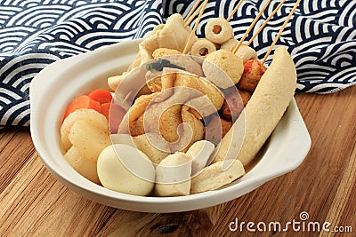 Oden Japanese Hotchpotch, Various Fish Ball Dumpling in Clear Soup Stock Photo