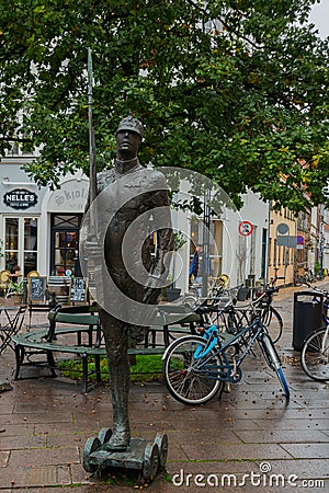 Odense, Denmark: the tin soldier statue from the tale of writer H.C. Andersen at Odense on Denmark Editorial Stock Photo