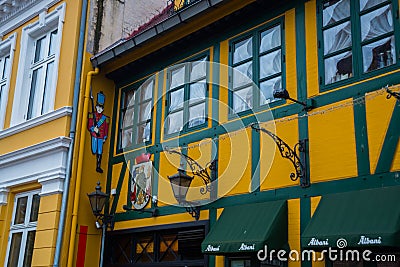 Odense, Denmark: Traditional historic house in Odense, Denmark HC Andersen`s hometown. Facade on a house in Odense Editorial Stock Photo