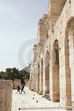 Odeon of Herodes Atticus theater, in the Greek acropolis, Athens Editorial Stock Photo