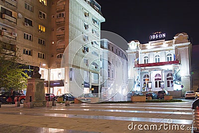 Night view of Odeon Theatre from Bucharest city Editorial Stock Photo
