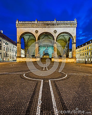 Odeonplatz and Feldherrnhalle in the Evening Stock Photo