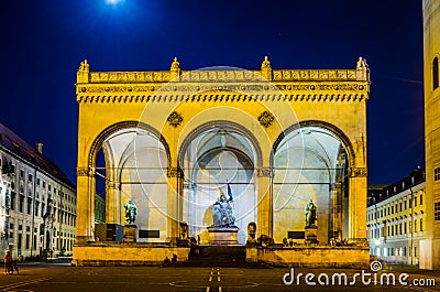 Odeonplatz and Feldherrnhalle in the Evening, Munich, Bavaria, Germany...IMAGE Editorial Stock Photo