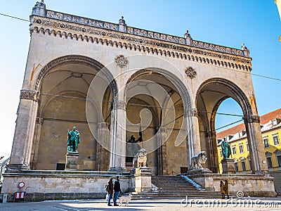 Odeonplatz and Feldherrnhalle in the Evening winter season, Munich, Bavaria, Germany Editorial Stock Photo