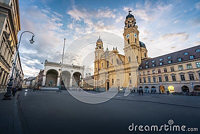 Odeonplatz with Theatine Church Theatinerkirche and Feldherrnhalle - Munich, Bavaria, Germany Editorial Stock Photo