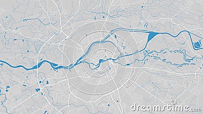 Oder river map, Wroclaw city, Poland. Watercourse, water flow, blue on grey background road map. Vector illustration Vector Illustration