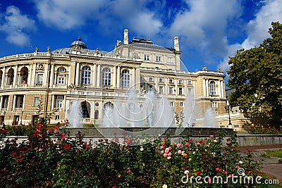 The view on Odesa National Academic Theater of Opera and Ballet and fountains Editorial Stock Photo