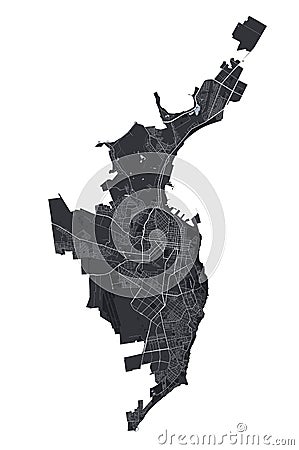 Odesa vector map. Detailed black map of Odessa city poster with roads. Cityscape urban vector Vector Illustration