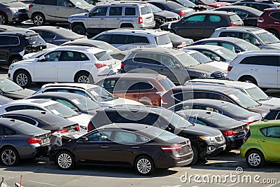 Odessa region, Oktober 11, 2018 - Parking lot with used cars. Imported cars from the USA Editorial Stock Photo