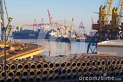 Odessa sea port with cranes and ships Editorial Stock Photo