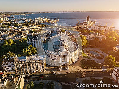 Odessa sightseeing Opera and Ballet Theater Ukraine. aerial photography. Top view Editorial Stock Photo