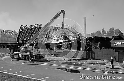 ODESSA UKRAINE -AUGUST 14 2023: Ruin of shopping center FOZZI destroyed by Russian missiles war. Collapse of large international Editorial Stock Photo