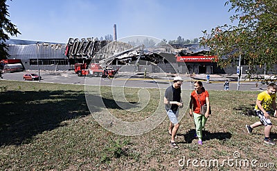 ODESSA UKRAINE -AUGUST 14 2023: Ruin of shopping center FOZZI destroyed by Russian missiles war. Collapse of large international Editorial Stock Photo