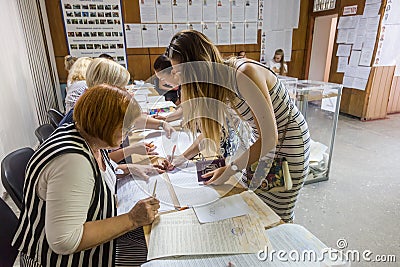 ODESSA, UKRAINE - July 21, 2019: elections in Ukraine. Place for people voting by voters in national political elections to Editorial Stock Photo