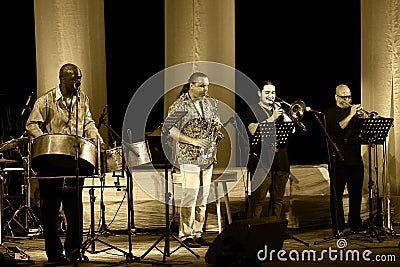 ODESSA, UKRAINE - JUNE 5: Jazz musicians performing live on stag Editorial Stock Photo