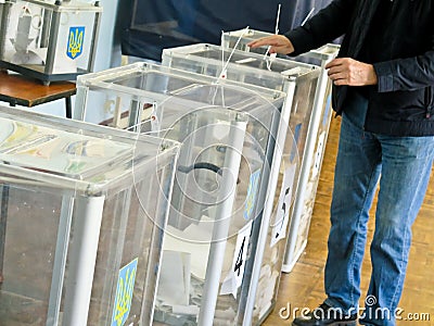 Odessa, Ukraine - 31 March 2019: place for people of voting voters in the national political elections in Ukraine. Ballot box for Editorial Stock Photo