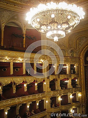 Odessa, Ukraine - May 14, 2010: Wonderful interiors and halls of Odessa Opera House before the performance Editorial Stock Photo