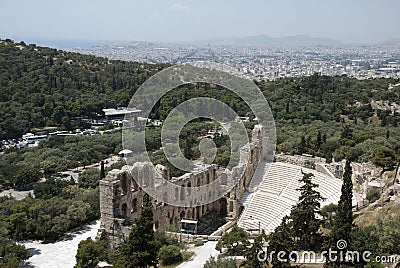 The Odeum theater in Athens and city Stock Photo