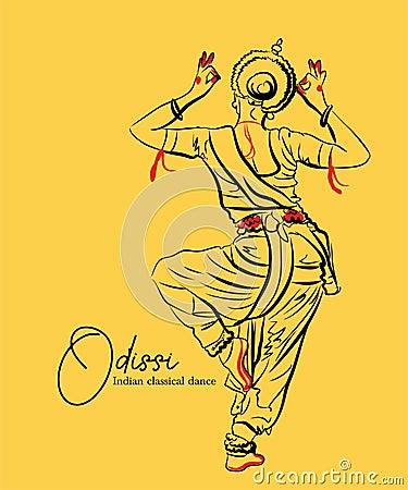 Indian classical dance odissi sketch or vector illustration. Vector Illustration