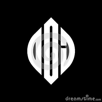 ODJ circle letter logo design with circle and ellipse shape. ODJ ellipse letters with typographic style. The three initials form a Vector Illustration