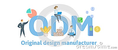 ODM, Original Design Manufacturer. Concept with keywords, people and icons. Flat vector illustration. Isolated on white Vector Illustration