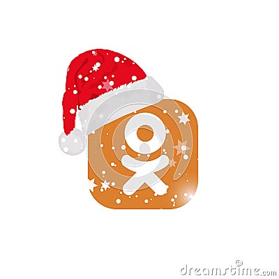 Odnoklassniki - popular logo in winter style. Logo in santa hat. Editorial vector. Vinnitsa, Ukraine - December 9, 2019 Editorial Stock Photo