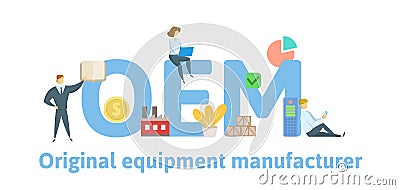 OEM, Original Equipment Manufacturing. Concept with keywords, people and icons. Flat vector illustration. Isolated on Vector Illustration