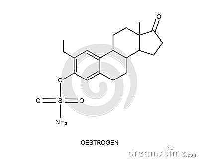 Oestrogen icon. Estrogen chemical molecular structure. Female steroid sex hormone sign isolated on white background Vector Illustration